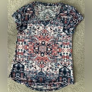Lucky Brand Navy and Coral Patterned Short Sleeve Tee